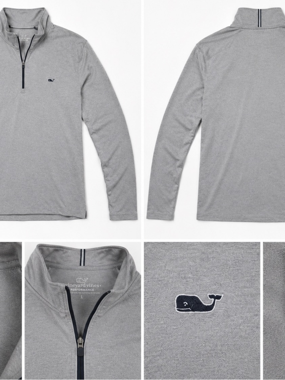 Vineyard Vines Gray Quarter-Zip Pullover with Navy Whale Logo